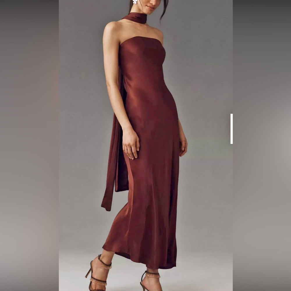 Anthropologie BHLDN 
Strapless Satin Scarf Slip Midi Dress Size Small